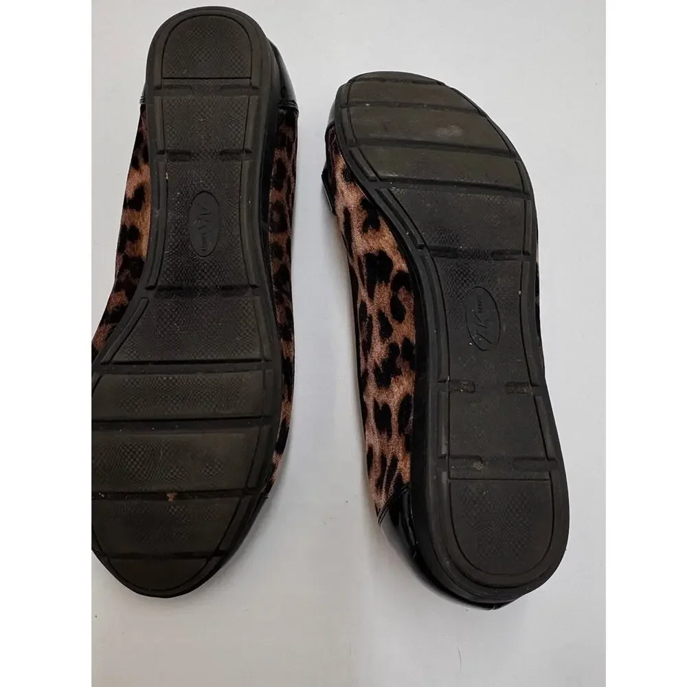 Anne Klein Sport AKALPHA Flats 10M Leopard Black Patent Bow Ballet Shoes